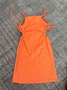 Zara Orange Tie-Strap Ruched Cutout Mini Dress